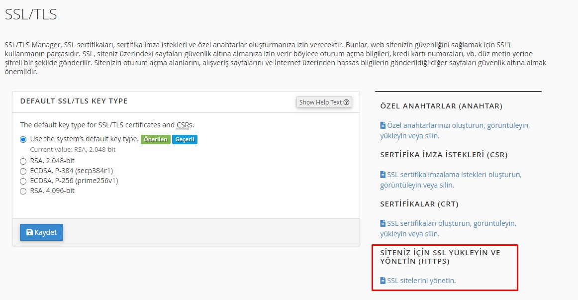 cPanel SSL Sitelerinizi Yönetin